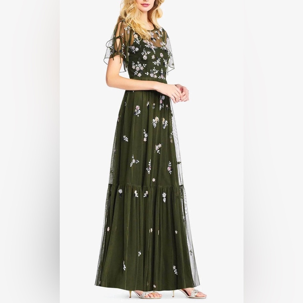 Adrianna Papell floral embroidered full length dress